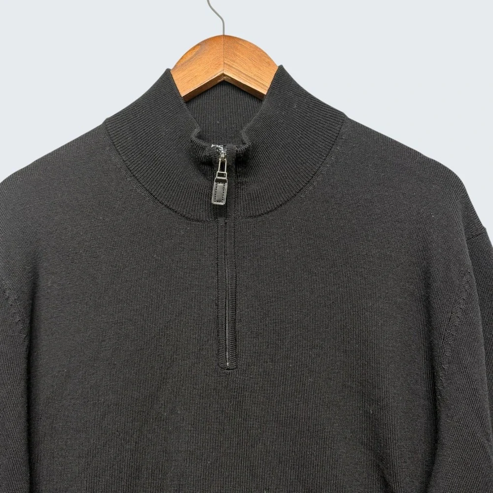 Jos.A Bank Sweater Mens XL Black Traveler 100% Merino Wool Quarter Zip Old Money